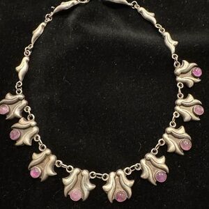 Vintage Mexican Sterling Silver Amethyst Necklace Signed Mexico Silver 48g 16”